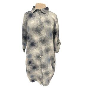 Marisima Womens Linen Shirt Dress Blue Circle Pattern One Size